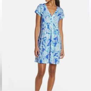 Lilly Pulitzer Amina cap sleeve dress blue Haven pop up into the deep large NWT